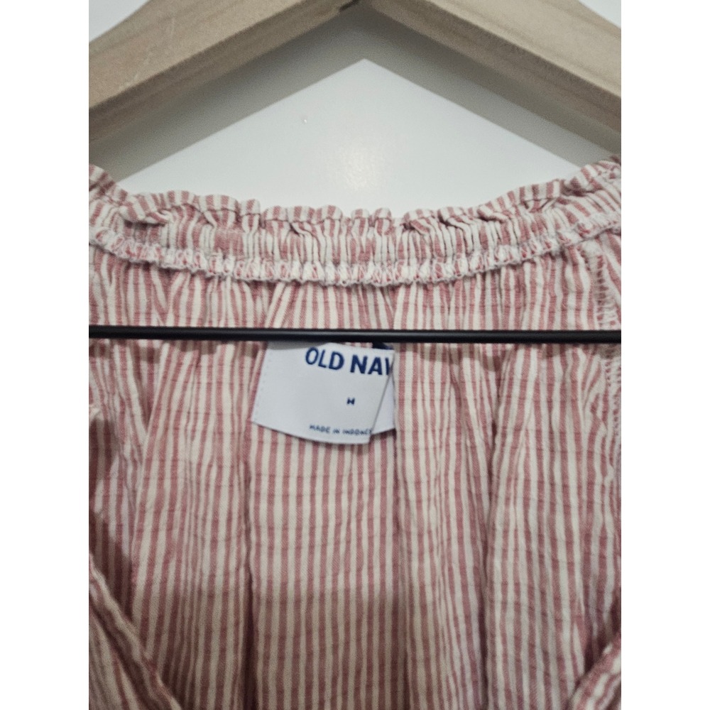 Old Navy Womens Red‎ White Striped Ruffle Neck Long Sleeve Blouse Top Medium NWT - Picture 2 of 5